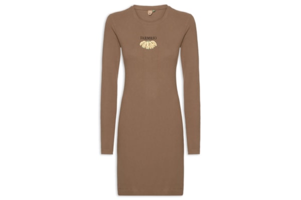 Vestido Manga Longa Bordado Bananas - Marrom