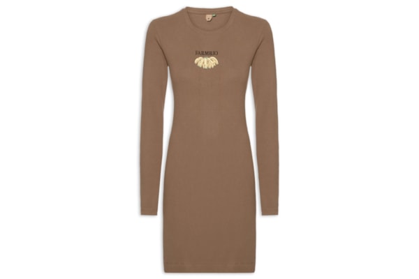 Vestido Manga Longa Bordado Bananas - Marrom