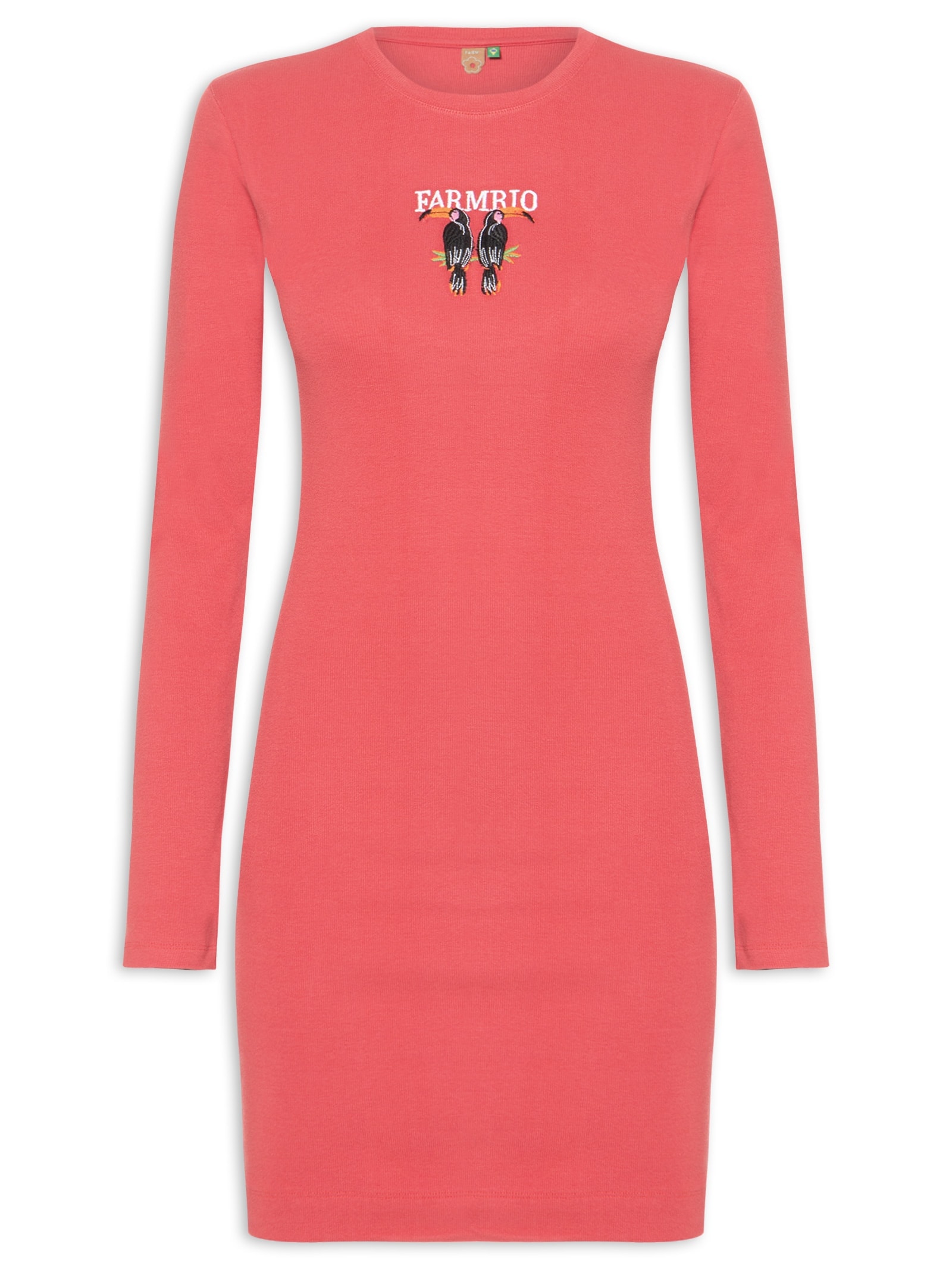 Vestido Manga Longa Bordado Tucanos Vermelho Farm