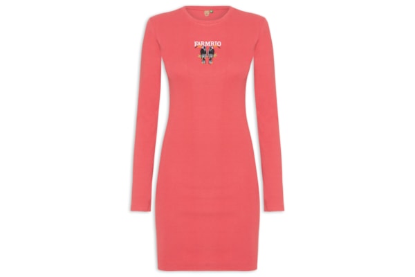 Vestido Manga Longa Bordado Tucanos - Vermelho