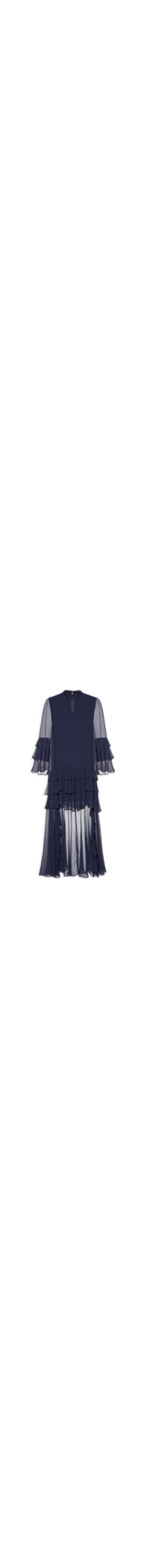 Vestido Manga Longa Com Babado - Azul
