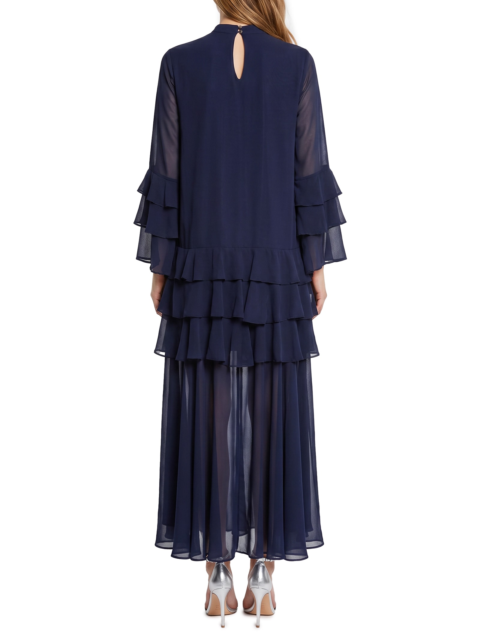 Vestido Manga Longa Com Babado Azul Lança Perfume