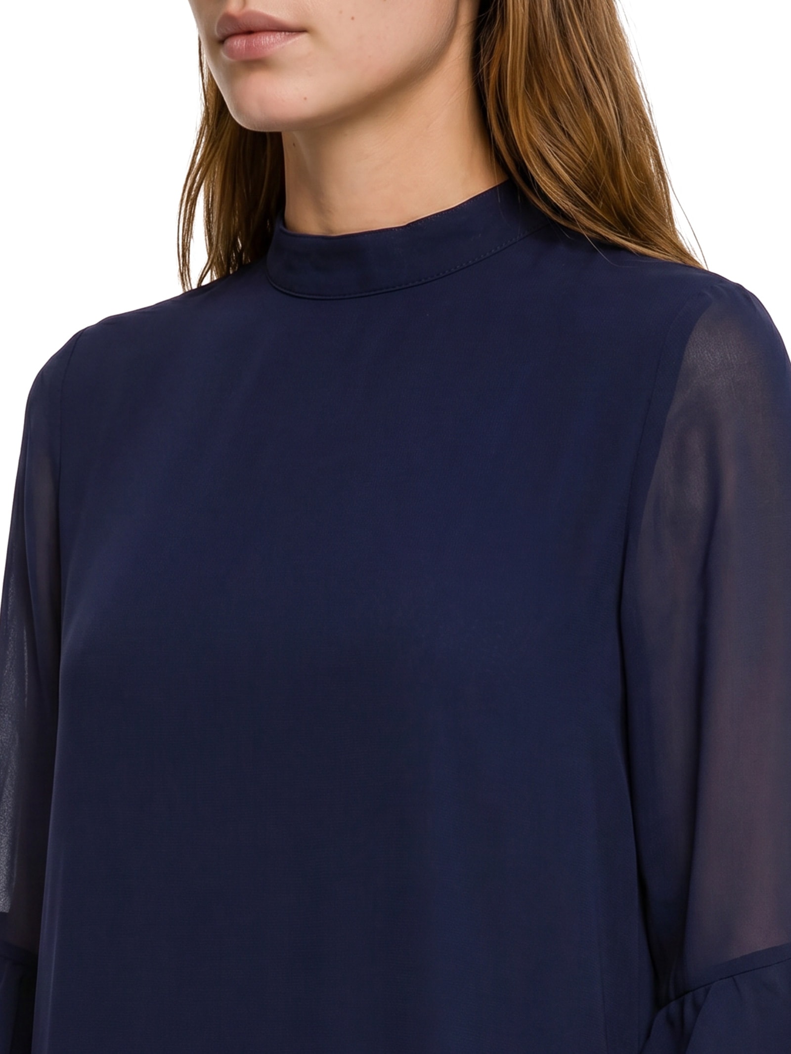 Vestido Manga Longa Com Babado Azul Lança Perfume