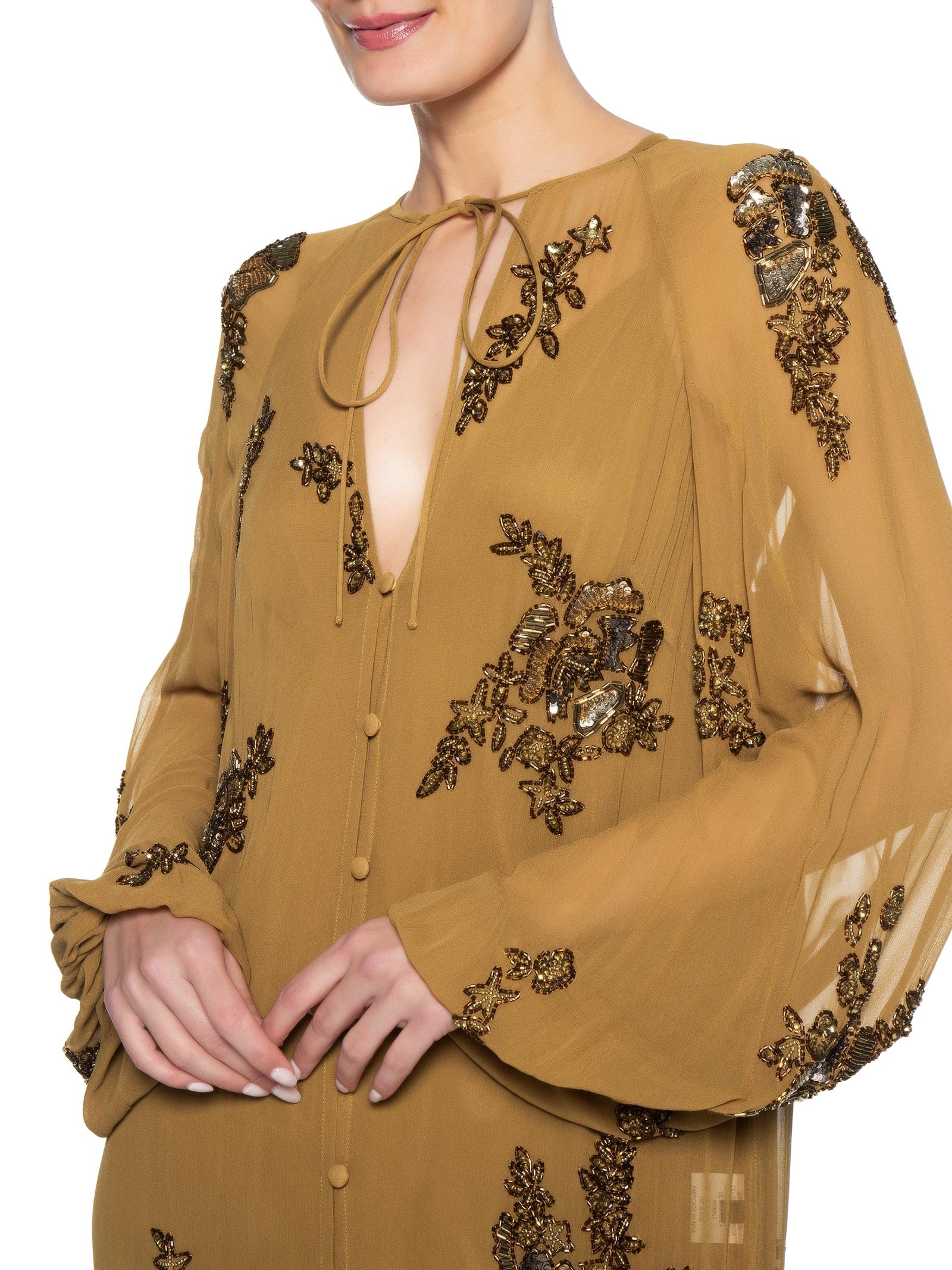 Vestido Manga Longa Com Bordado Marrom Animale