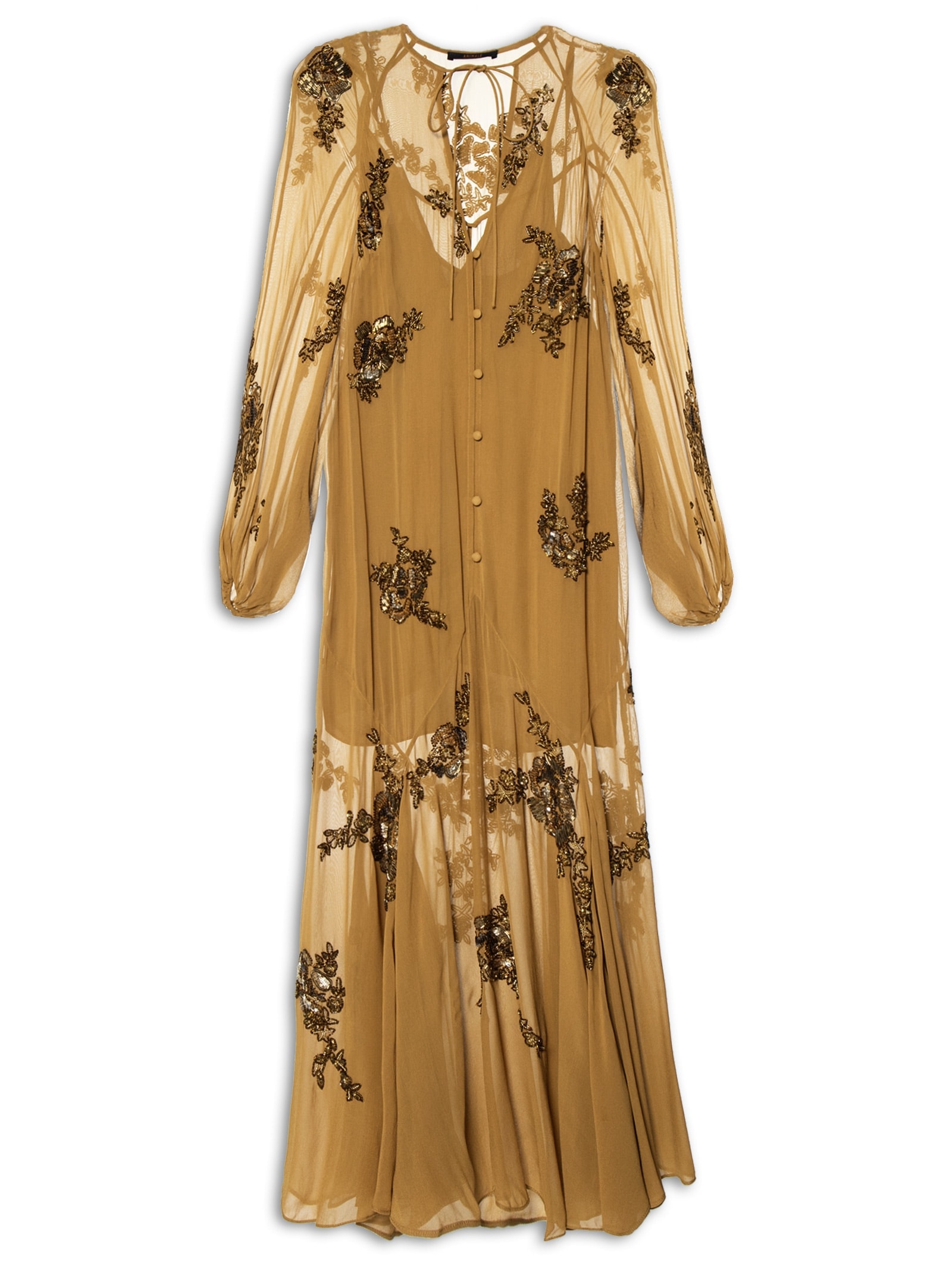 Vestido Manga Longa Com Bordado Marrom Animale