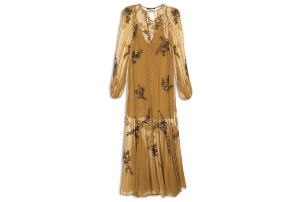 Vestido Manga Longa Com Bordado - Marrom