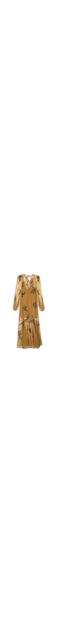 Vestido Manga Longa Com Bordado - Marrom