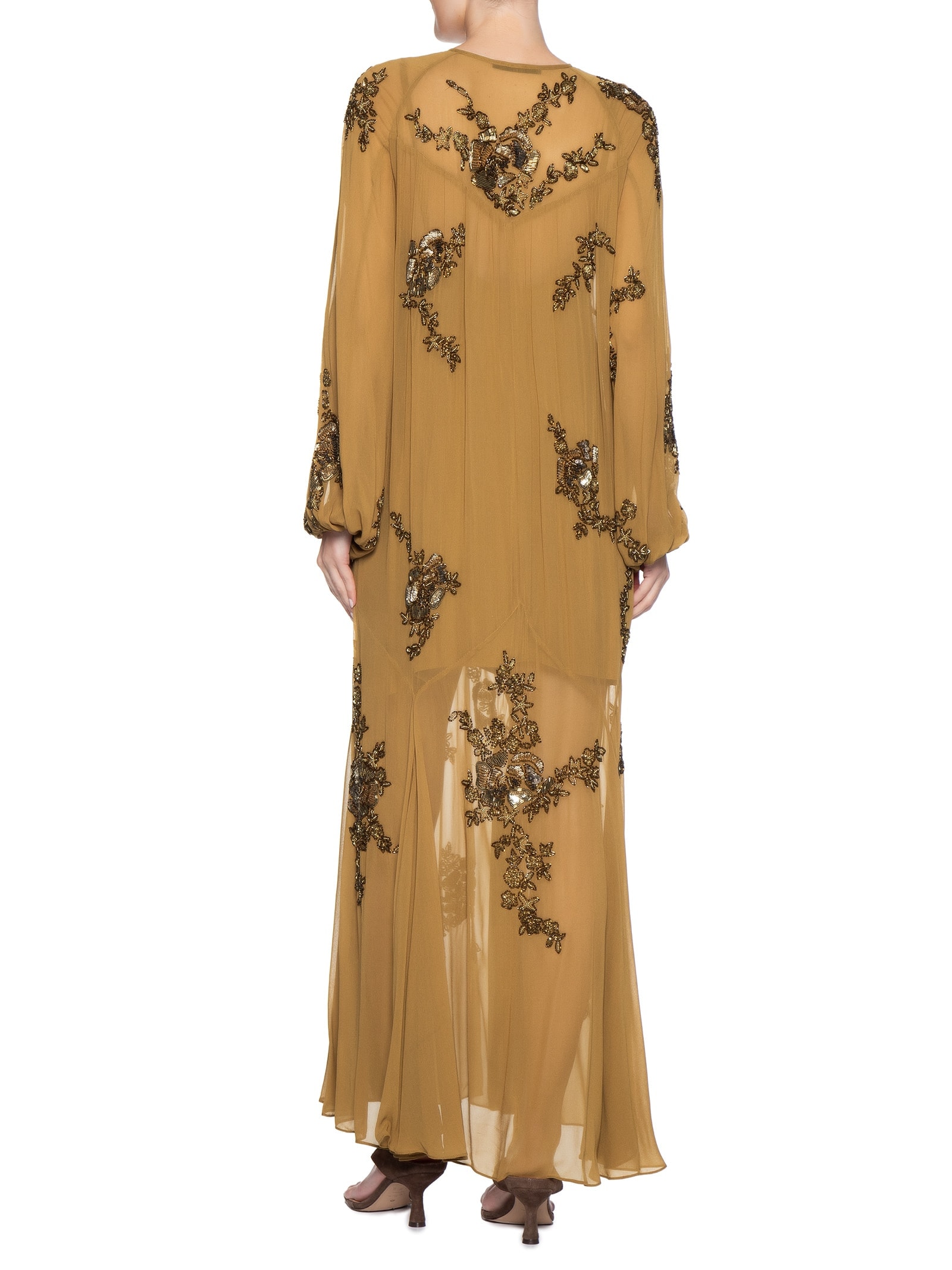 Vestido Manga Longa Com Bordado Marrom Animale