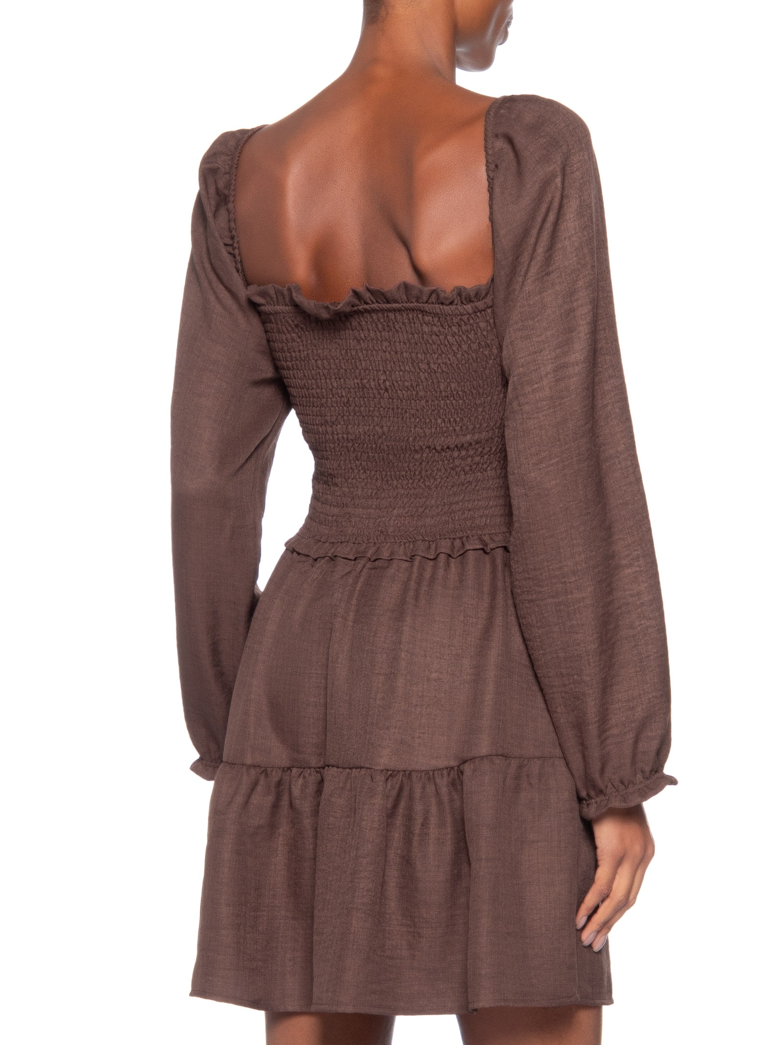 Vestido Manga Longa Com Lastex Marrom Market 33