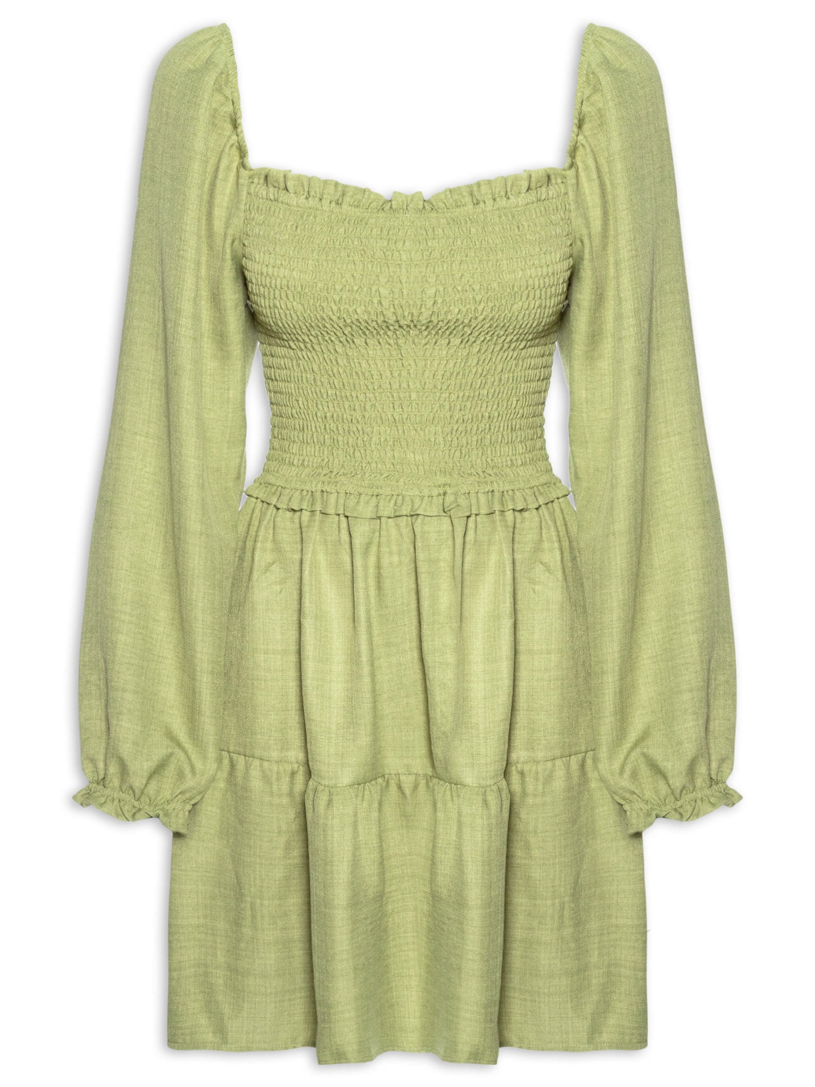 Vestido Manga Longa com Lastex Verde Market 33