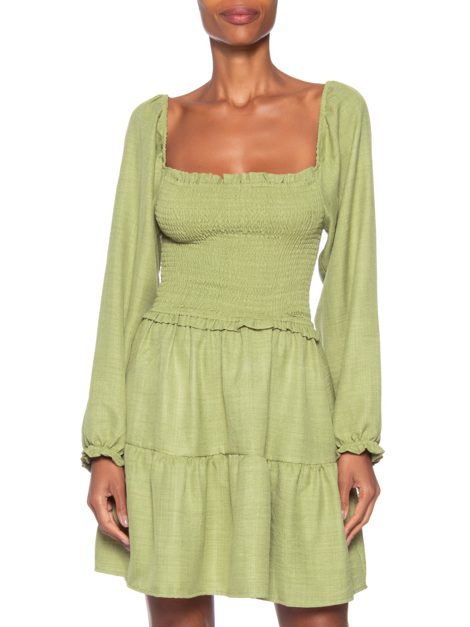 Vestido Manga Longa com Lastex Verde Market 33
