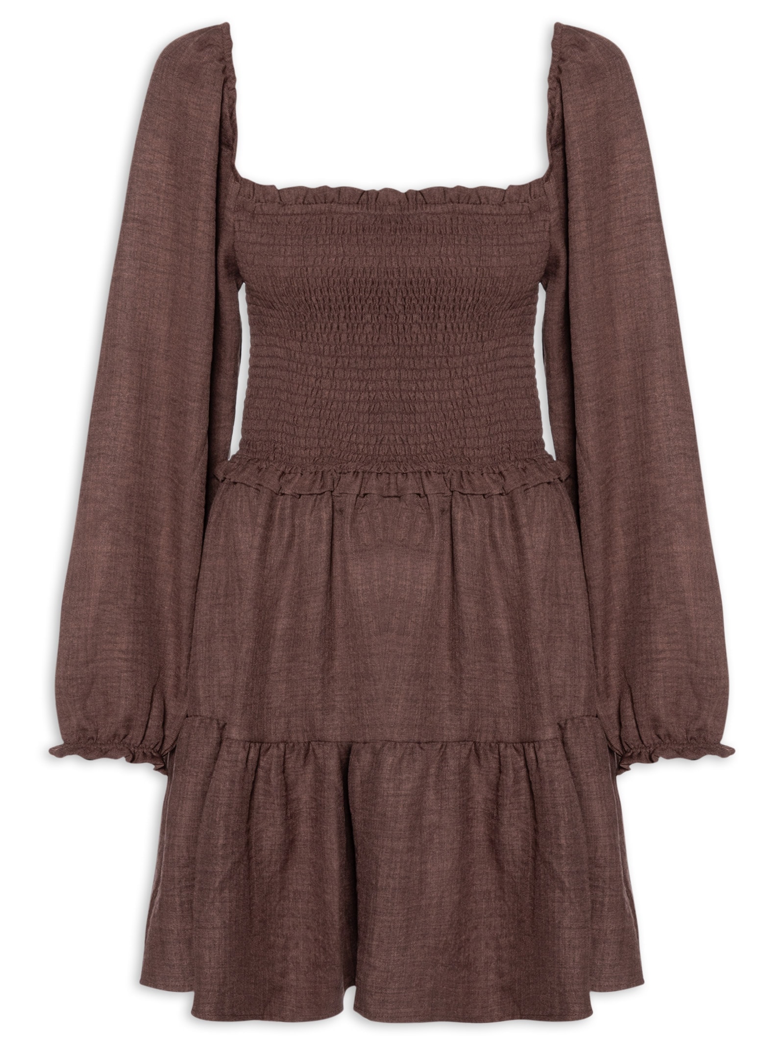 Vestido Manga Longa Com Lastex – Marrom Market 33