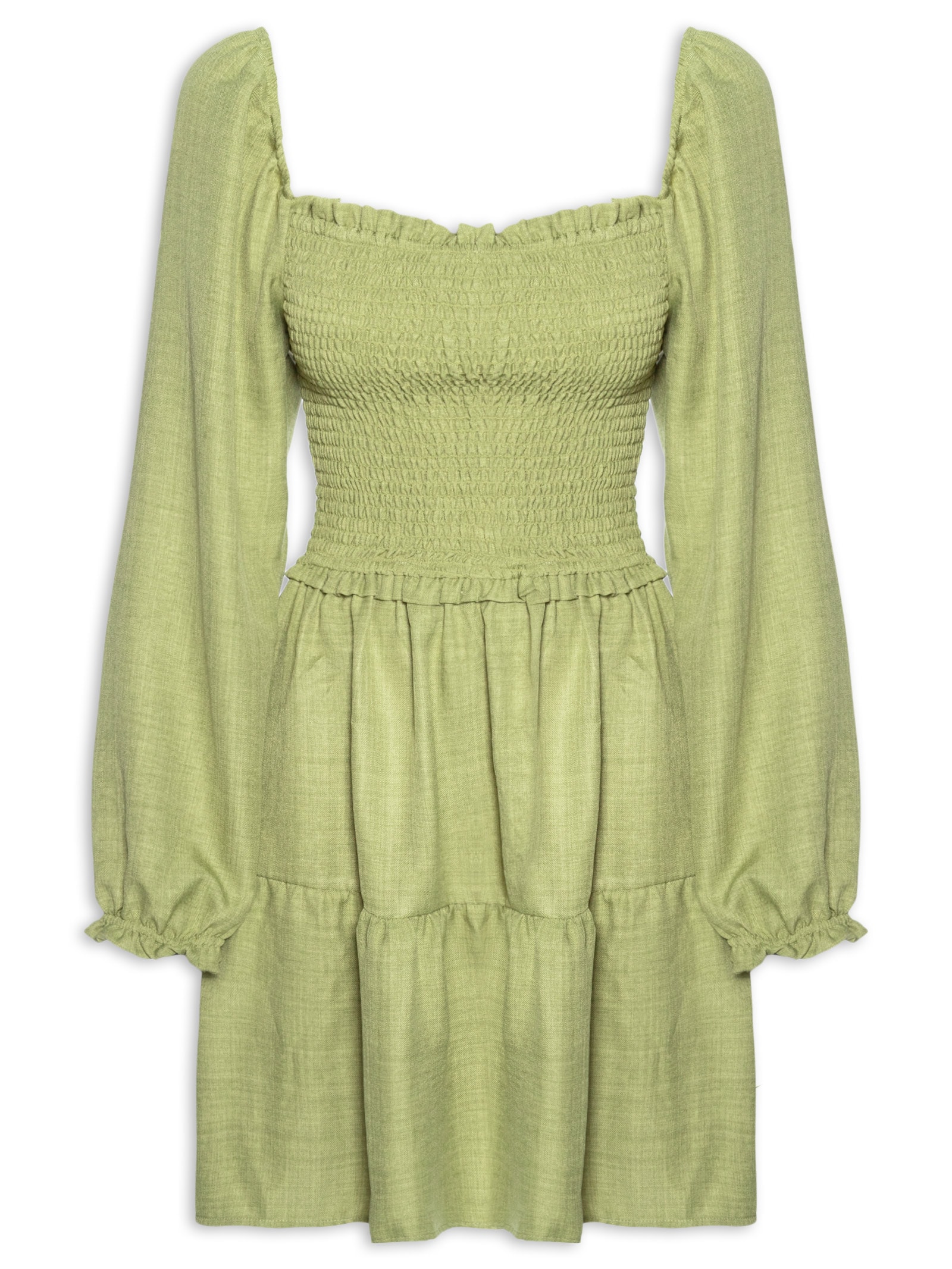 Vestido Manga Longa com Lastex – Verde Market 33
