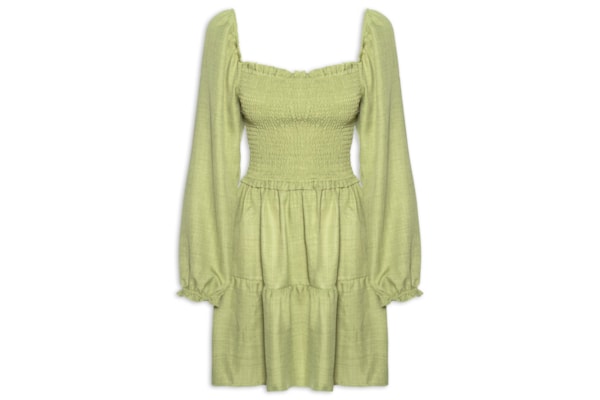 Vestido Manga Longa com Lastex – Verde