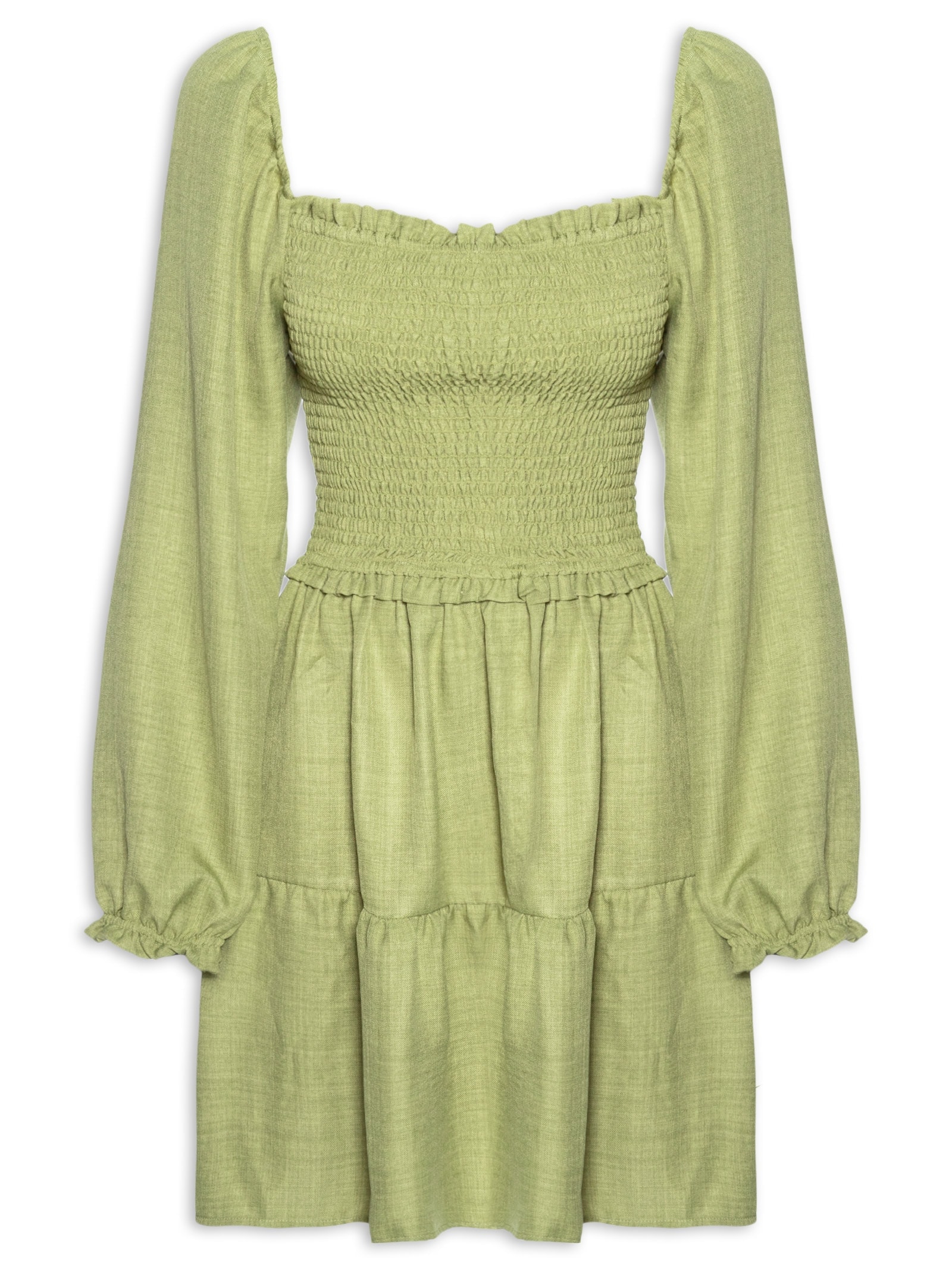 Vestido Manga Longa com Lastex – Verde Market 33