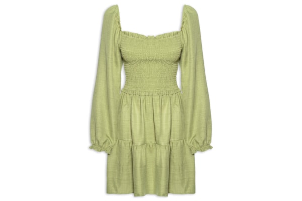 Vestido Manga Longa com Lastex – Verde
