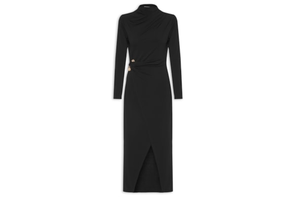 Vestido Manga Longa Com Transpasse - Preto