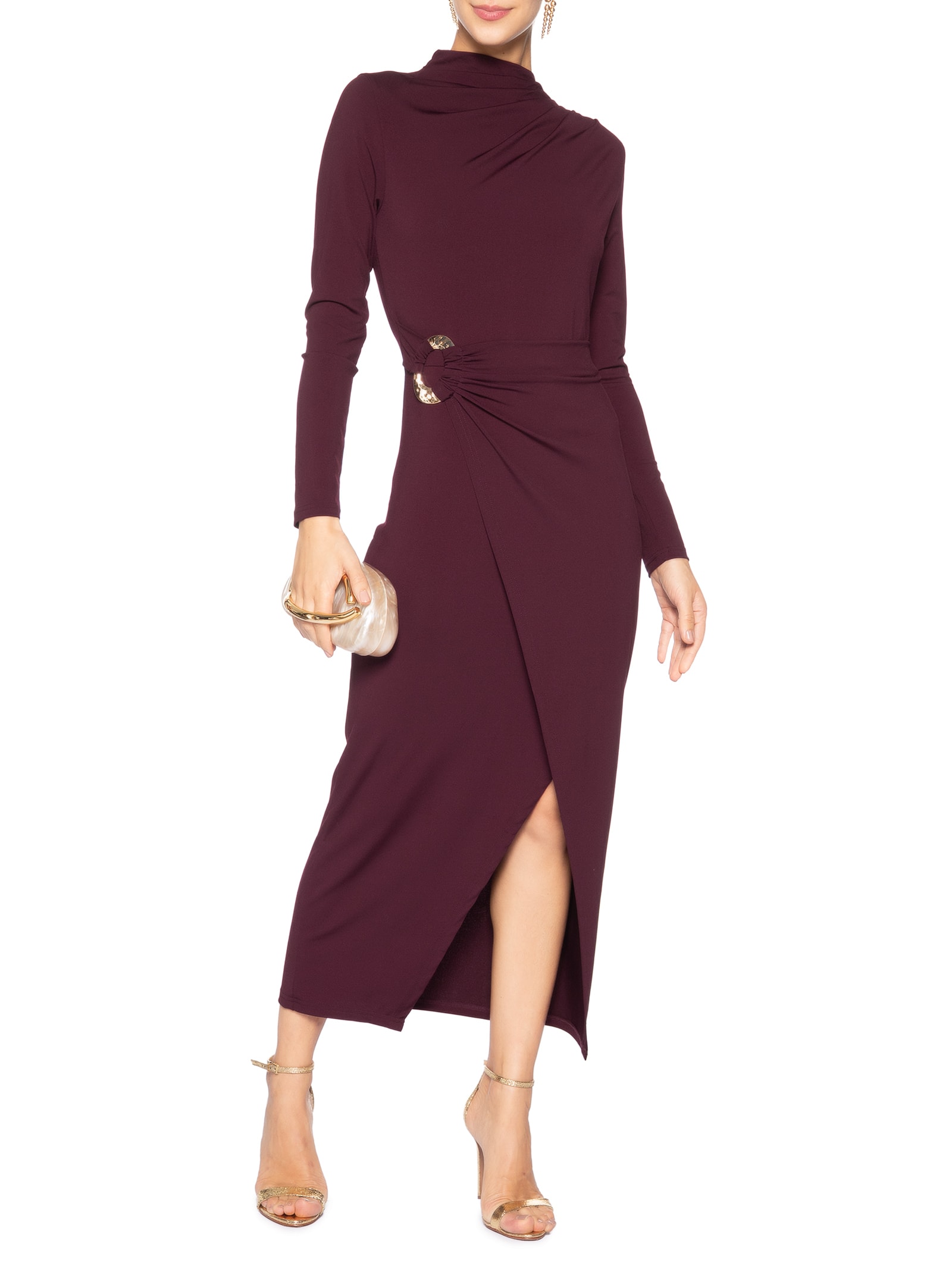 Vestido Manga Longa Com Transpasse Vermelho '2Essential