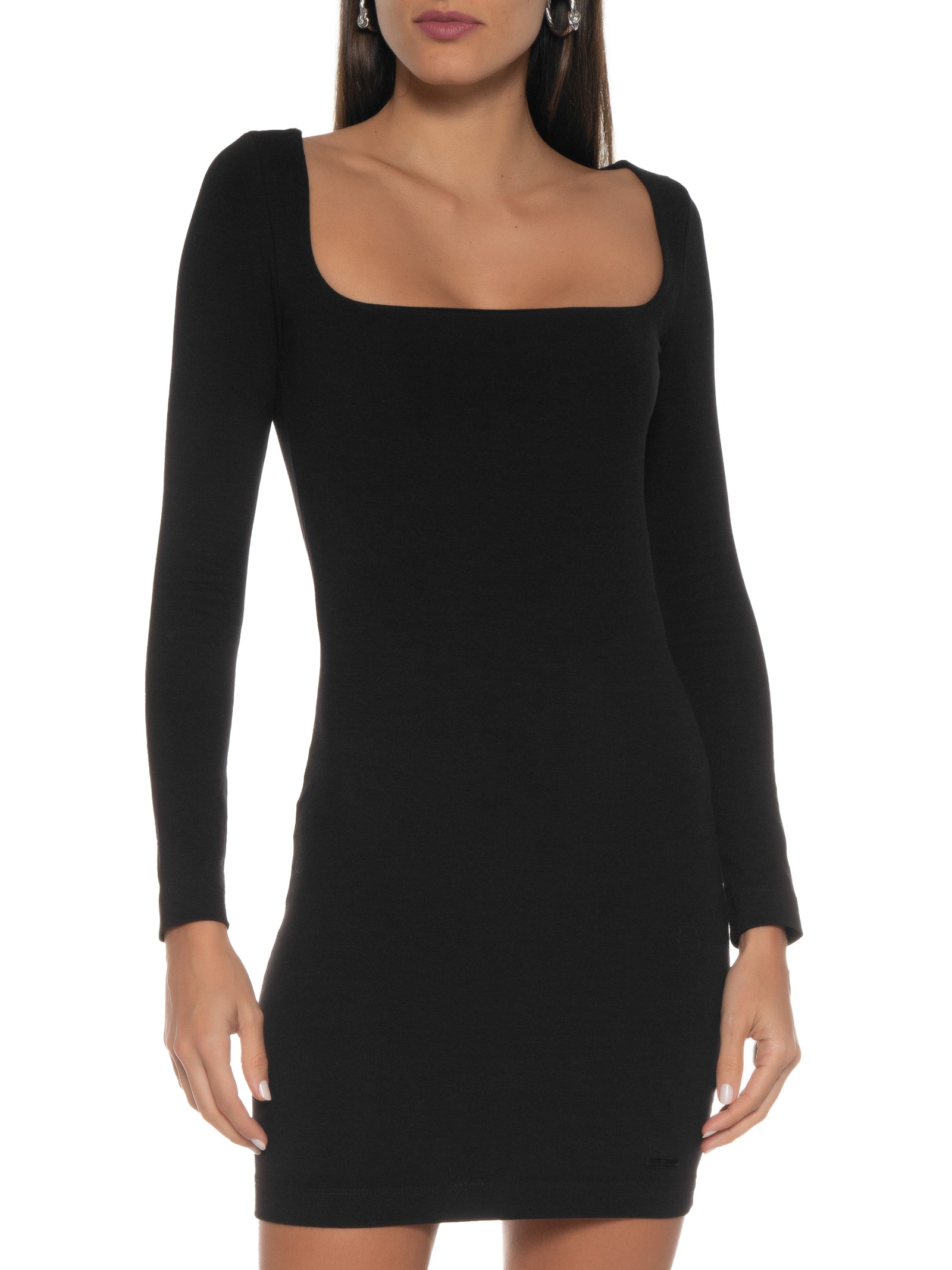 Vestido Manga Longa Cotton Decote Quadrado Preto Calvin Klein