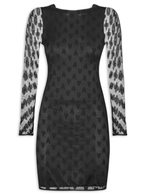 Vestido Manga Longa De Tule – Preto