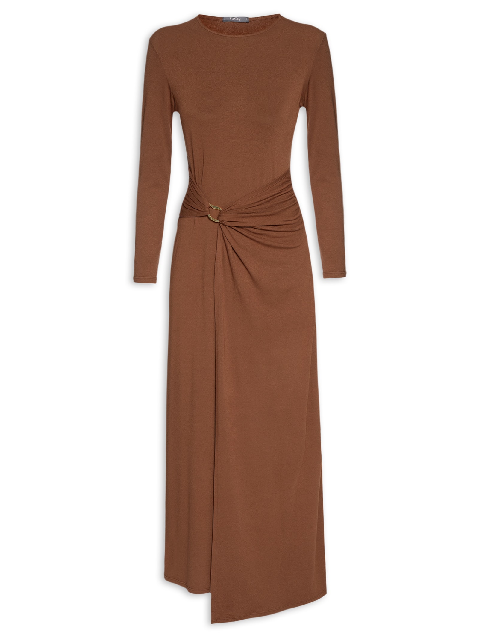 Vestido Manga Longa Detalhe Argola Marrom Cacay