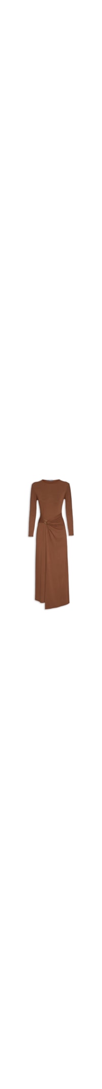 Vestido Manga Longa Detalhe Argola - Marrom