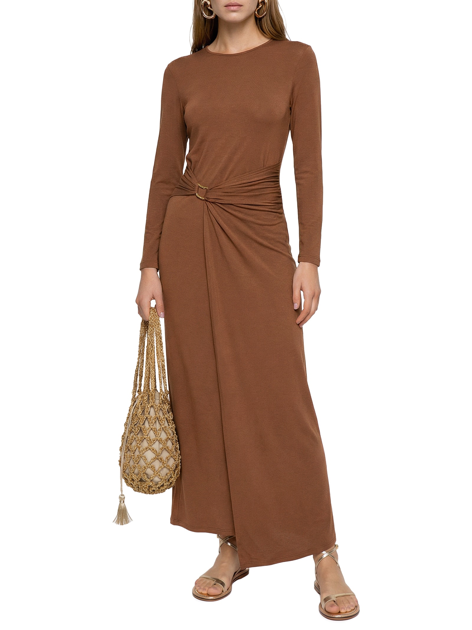 Vestido Manga Longa Detalhe Argola – Marrom Cacay