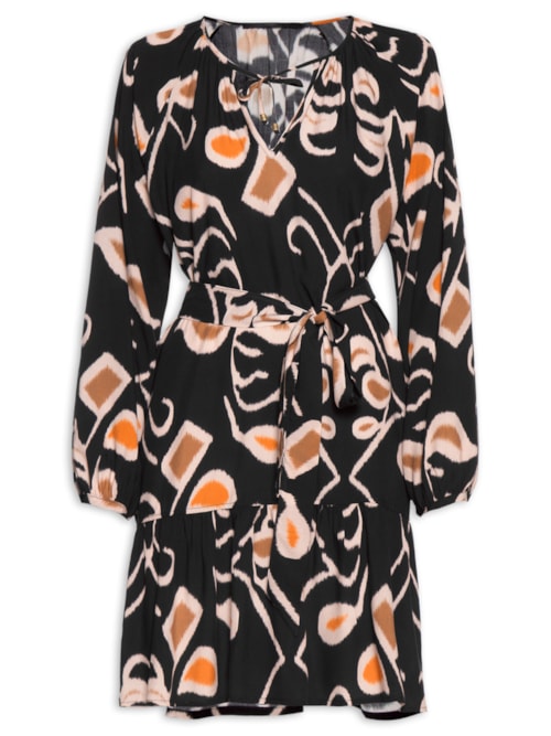 Vestido Manga Longa Estampa Blurred Element – Preto