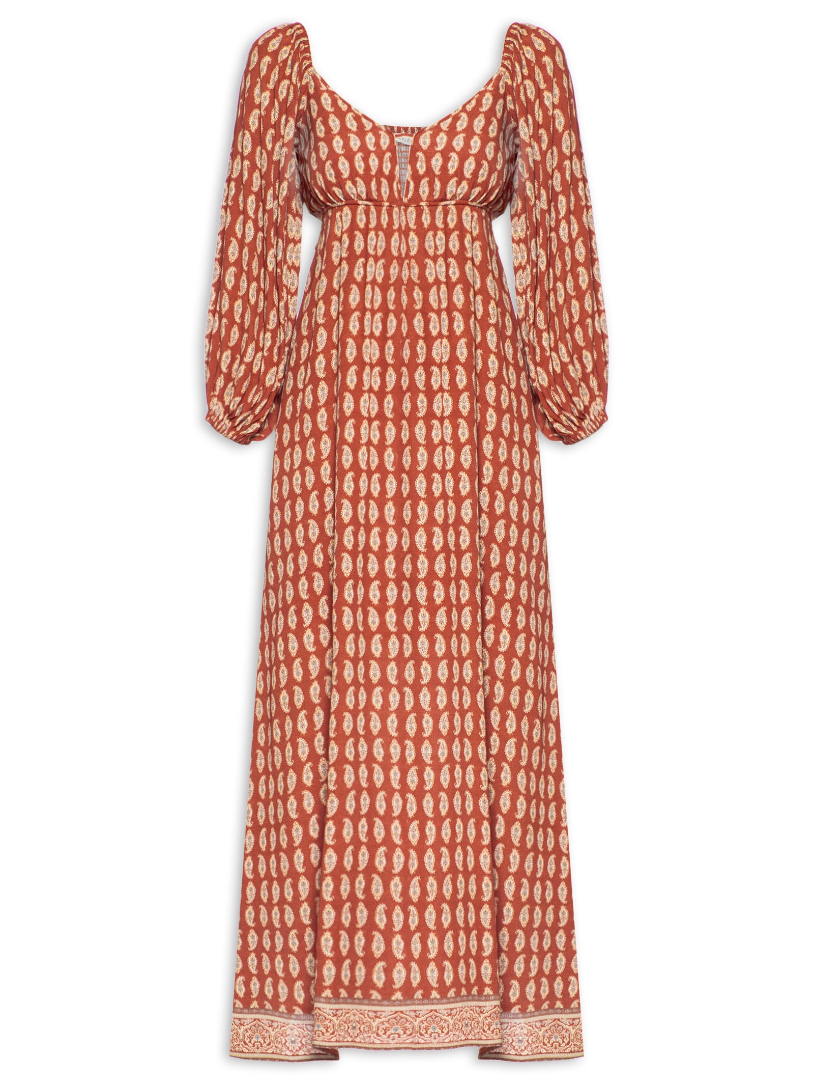 Vestido Manga Longa Estampado Pepper Vermelho Maria Filó