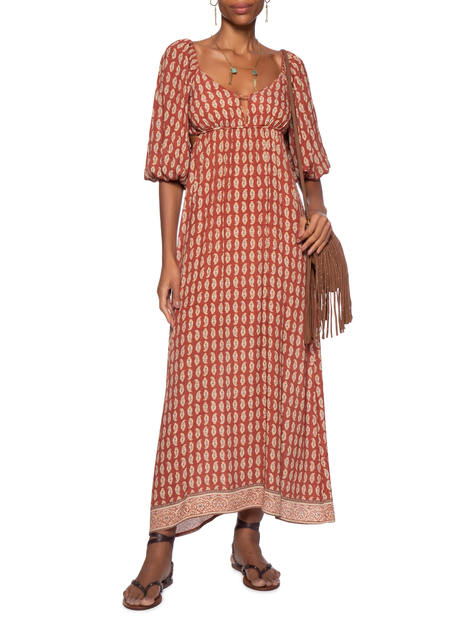 Vestido Manga Longa Estampado Pepper Vermelho Maria Filó