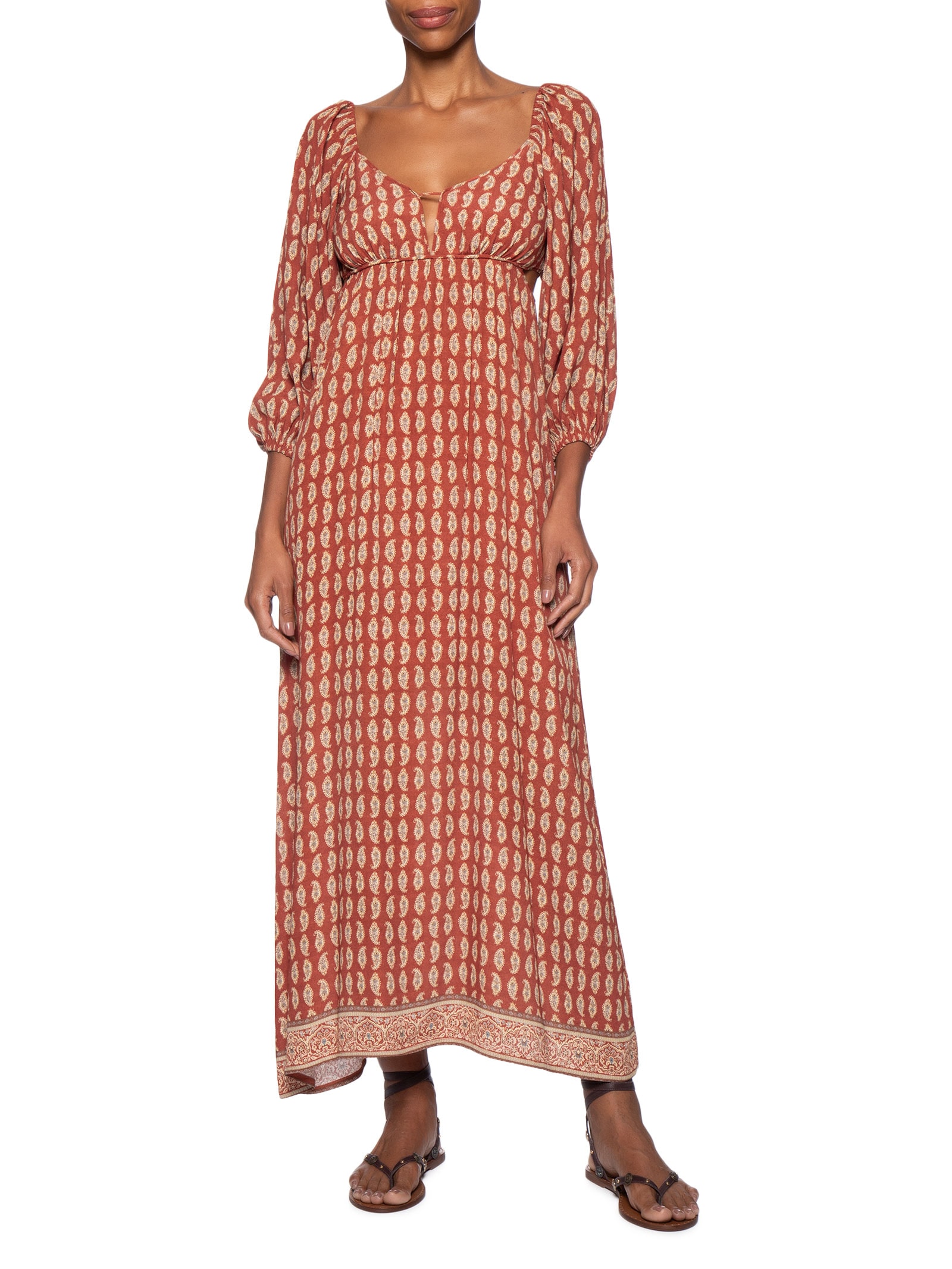 Vestido Manga Longa Estampado Pepper Vermelho Maria Filó