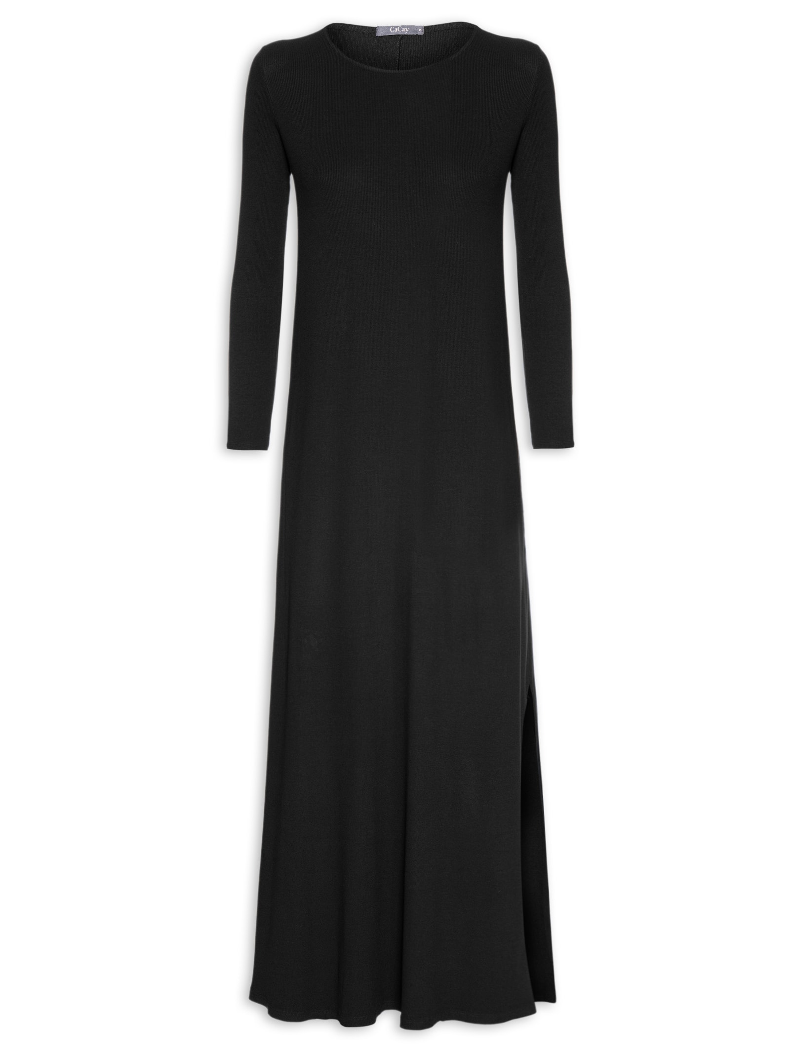 Vestido Manga Longa Fenda Lateral Preto Cacay