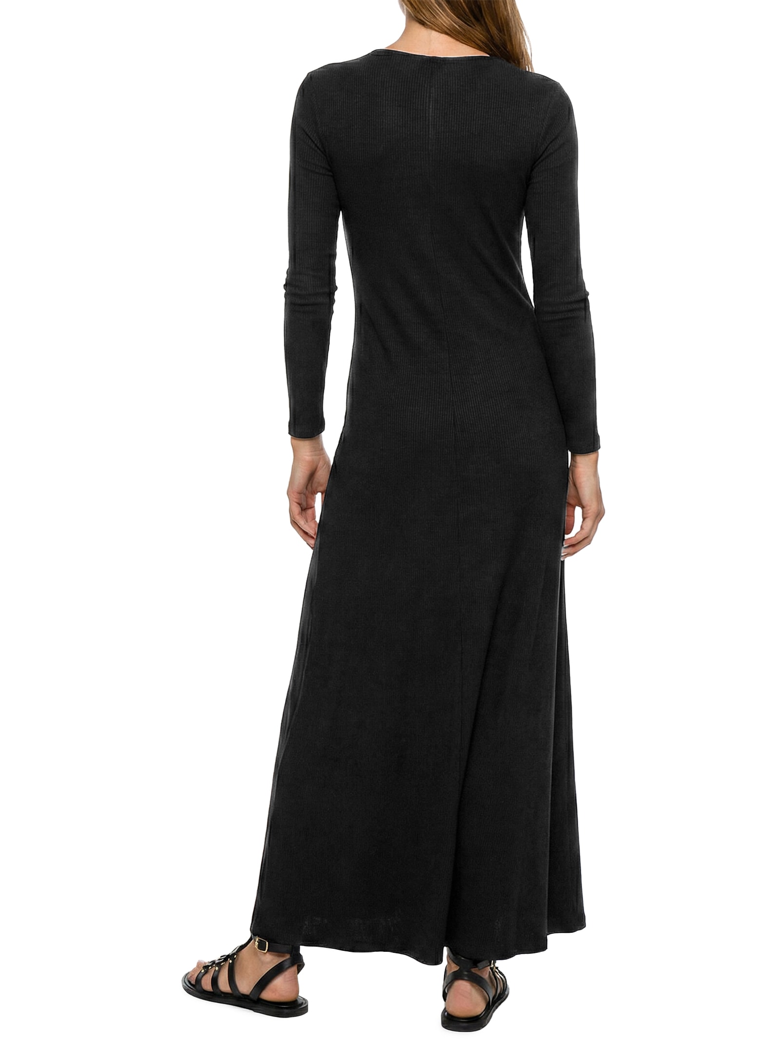 Vestido Manga Longa Fenda Lateral Preto Cacay