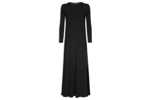 Vestido Manga Longa Fenda Lateral – Preto