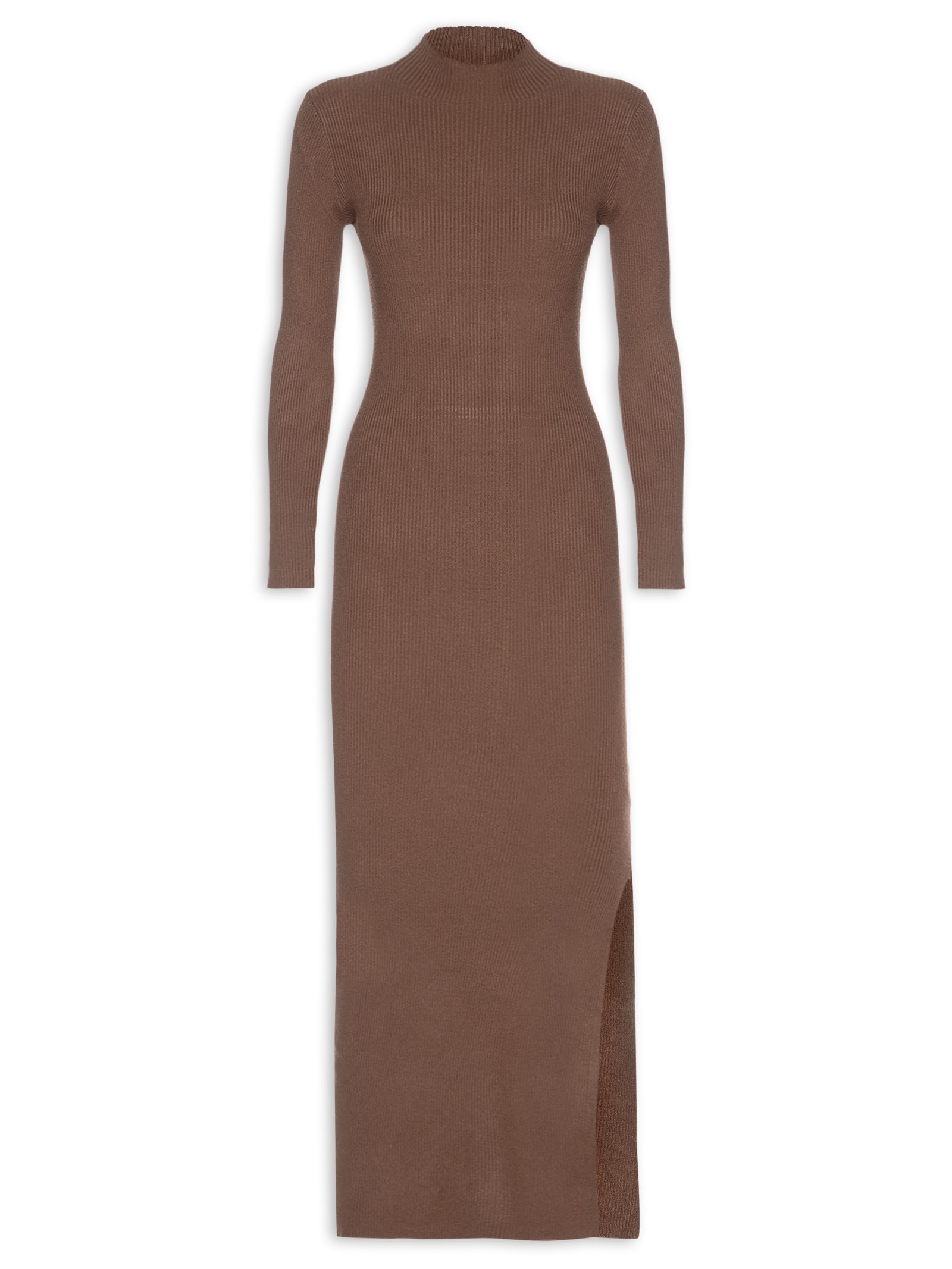 Vestido Manga Longa Marrom Basiq