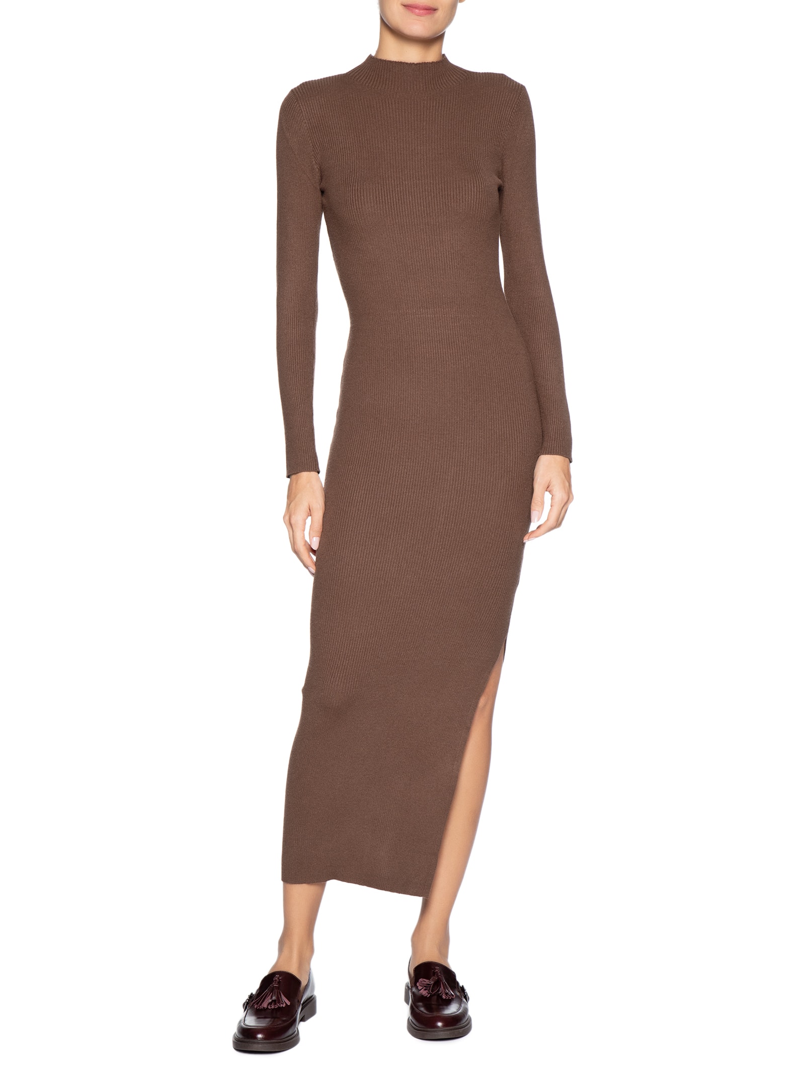 Vestido Manga Longa Marrom Basiq