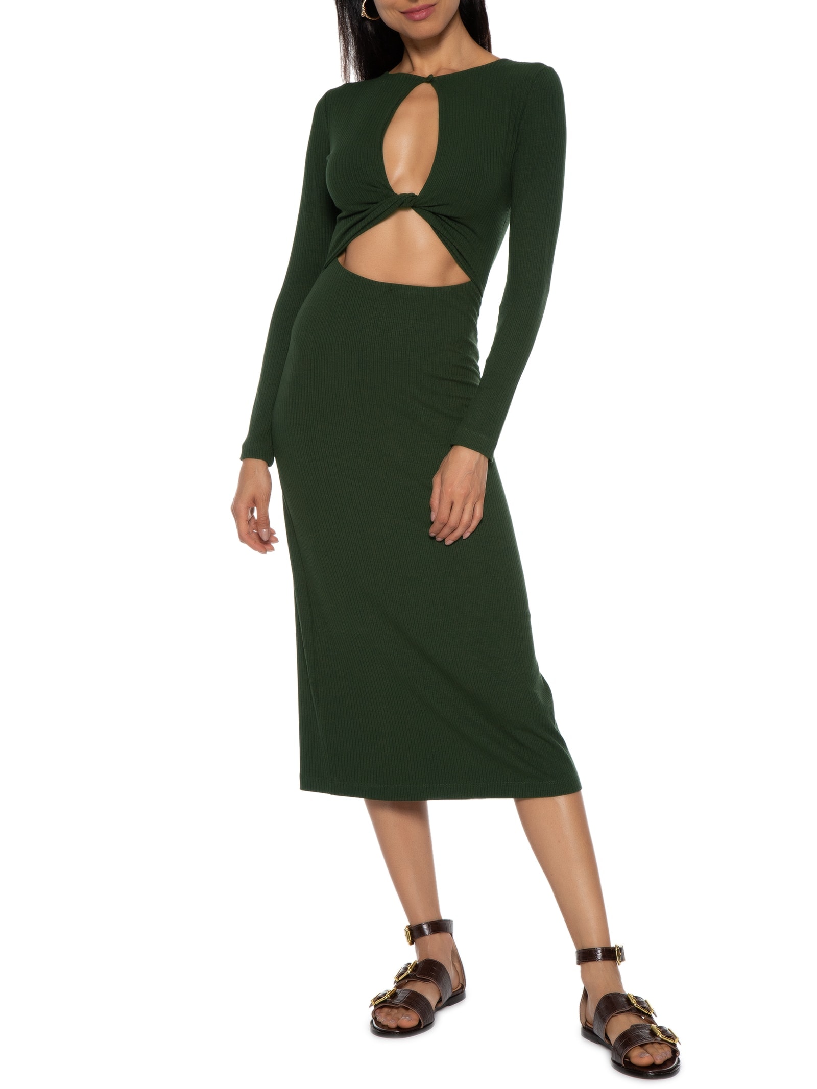 Vestido Manga Longa Torção Verde Market 33