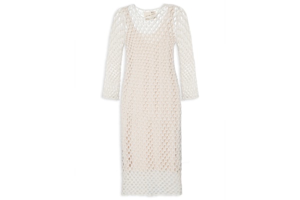 Vestido Manga Longa Tricot Aberto - Bege