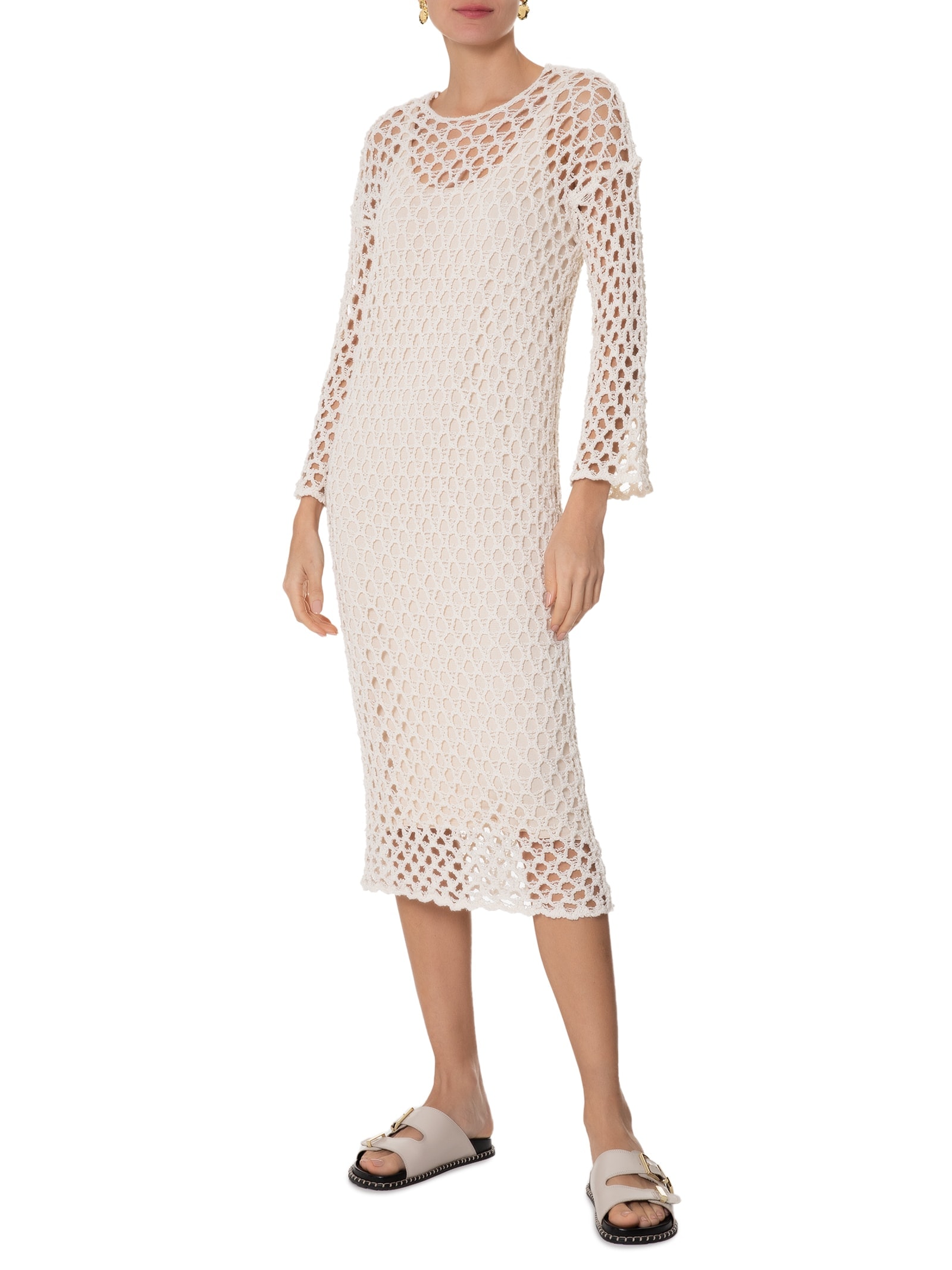 Vestido Manga Longa Tricot Aberto Bege Osklen