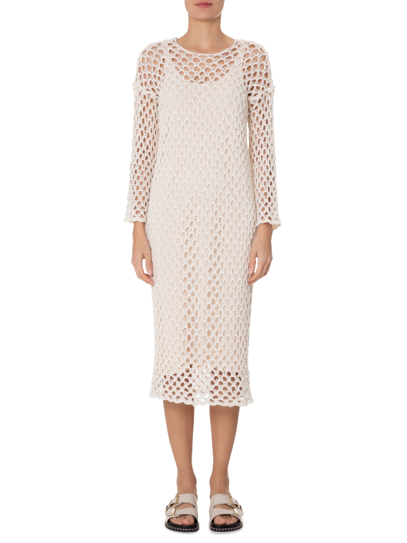 Vestido Manga Longa Tricot Aberto Bege Osklen