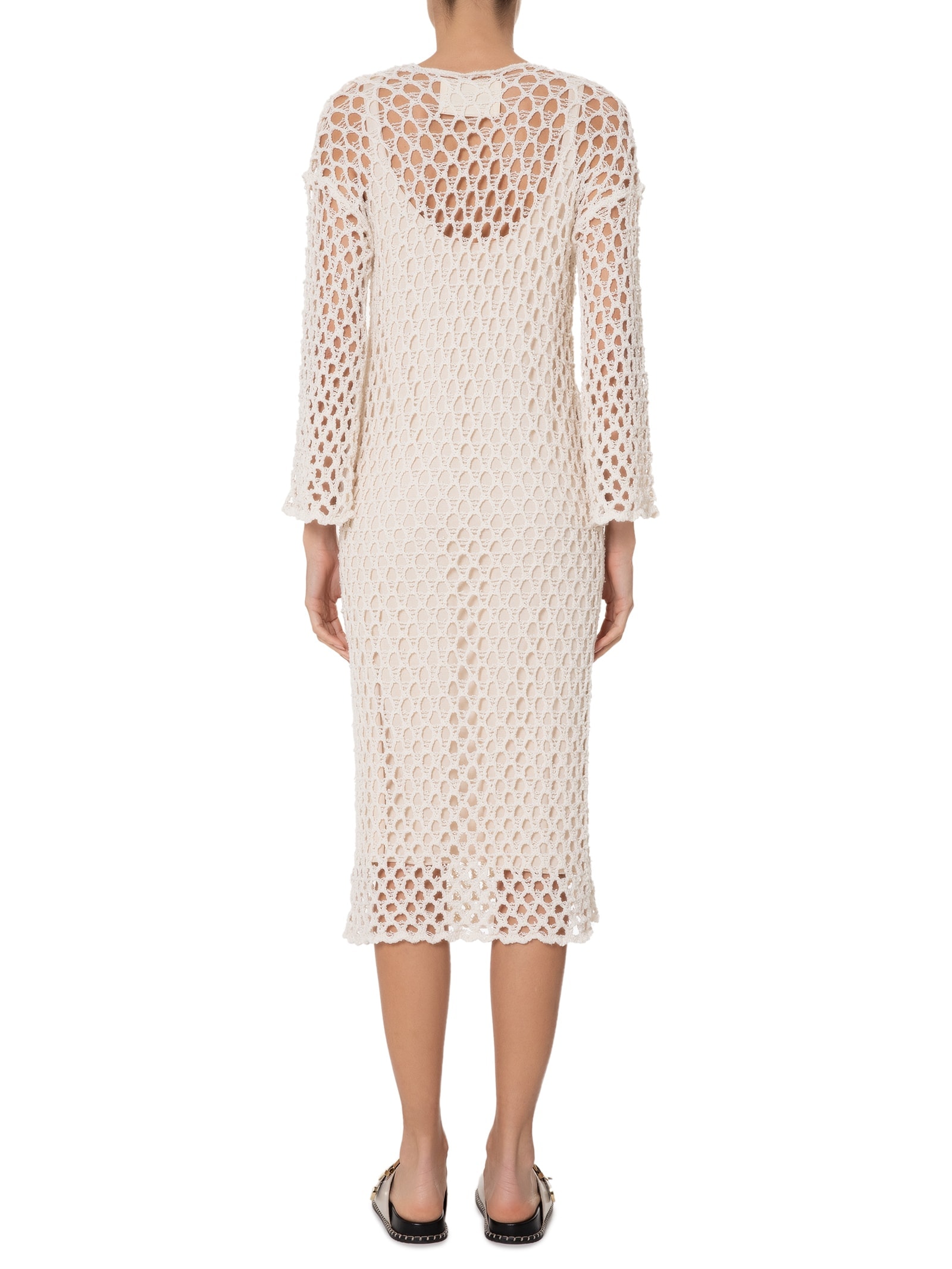 Vestido Manga Longa Tricot Aberto Bege Osklen