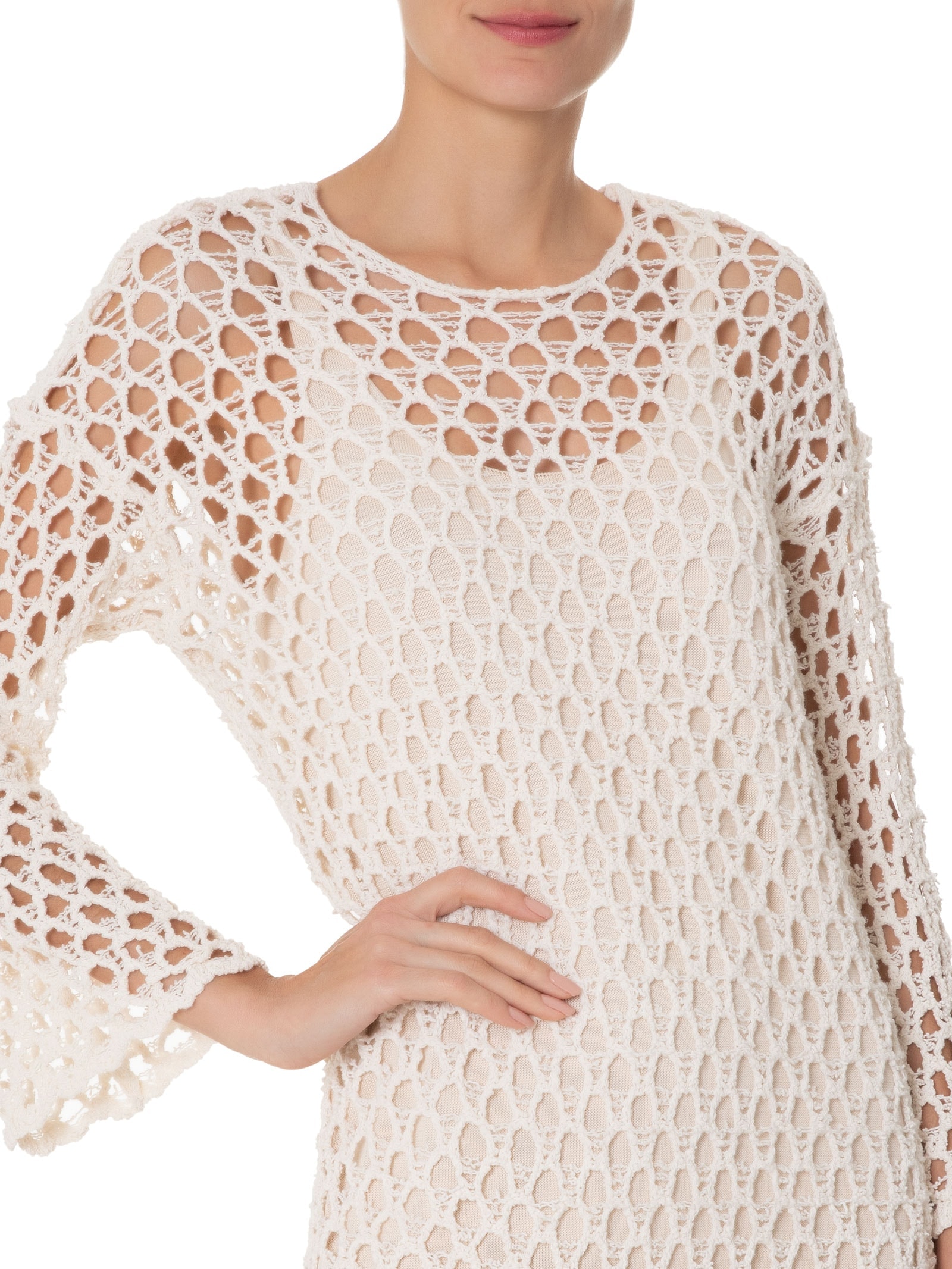 Vestido Manga Longa Tricot Aberto Bege Osklen