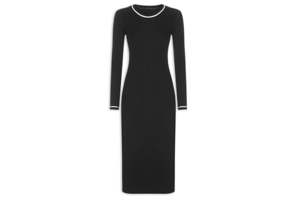 Vestido Manga Longa Vivos P&B - Preto