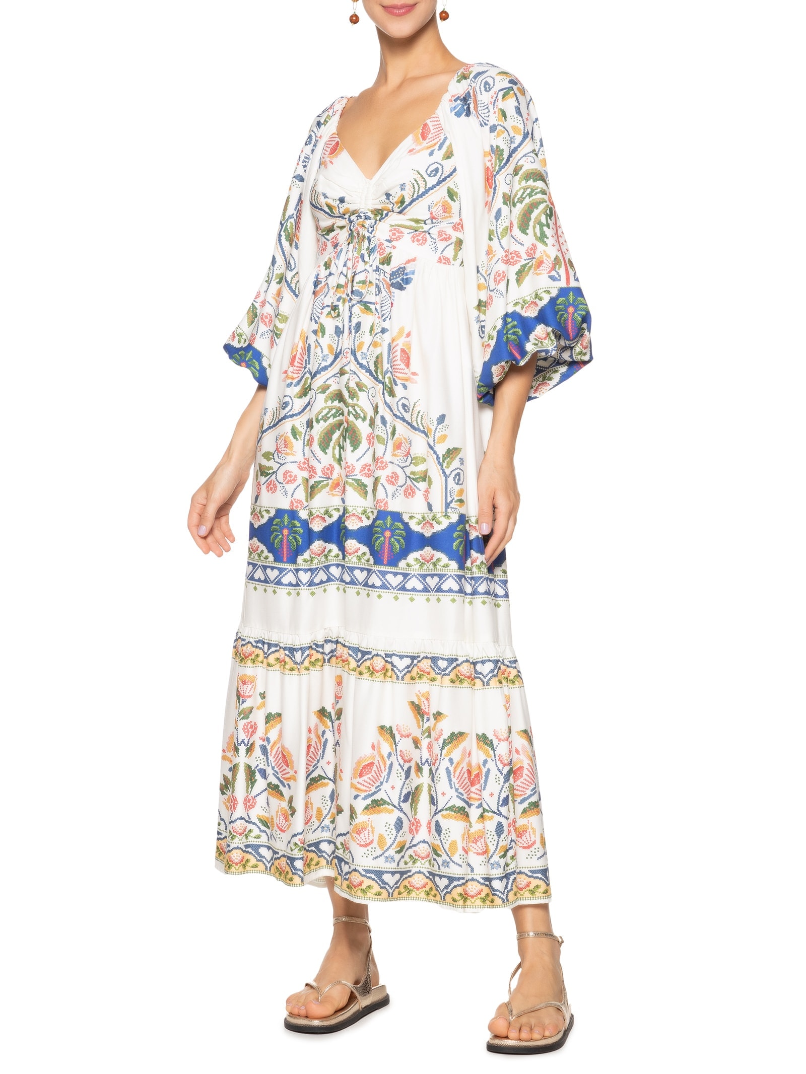 Vestido Manga Sonho Guarana Azul Farm