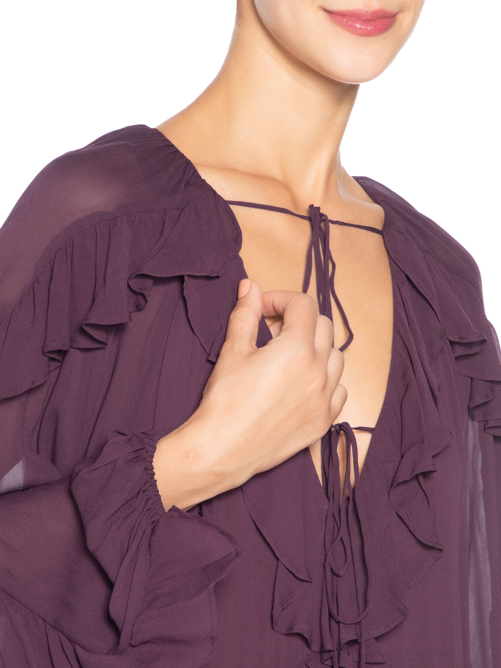 Vestido Mangas Babados Roxo Farm