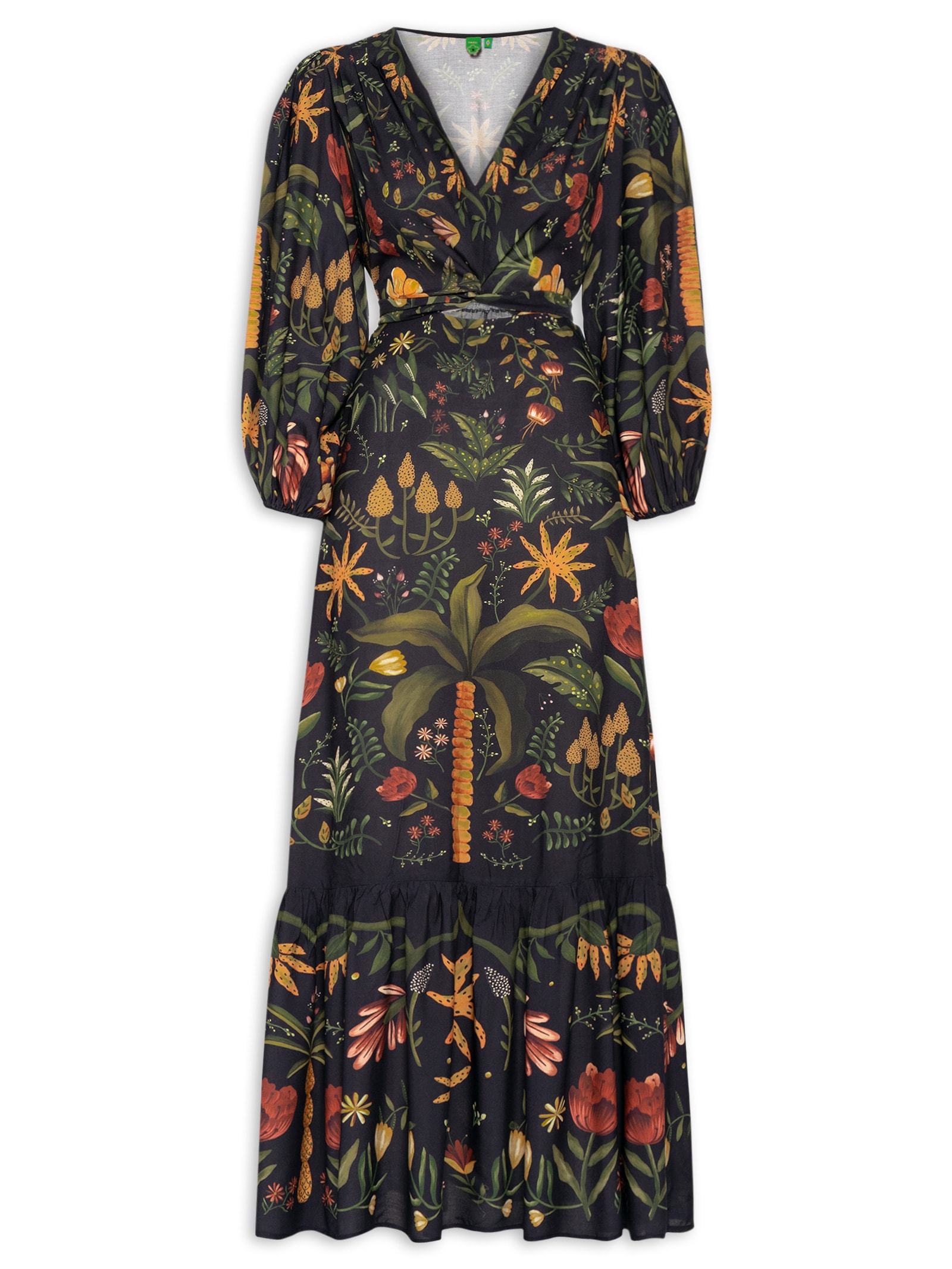 Vestido Mangas Inverno Tropical Preto Farm
