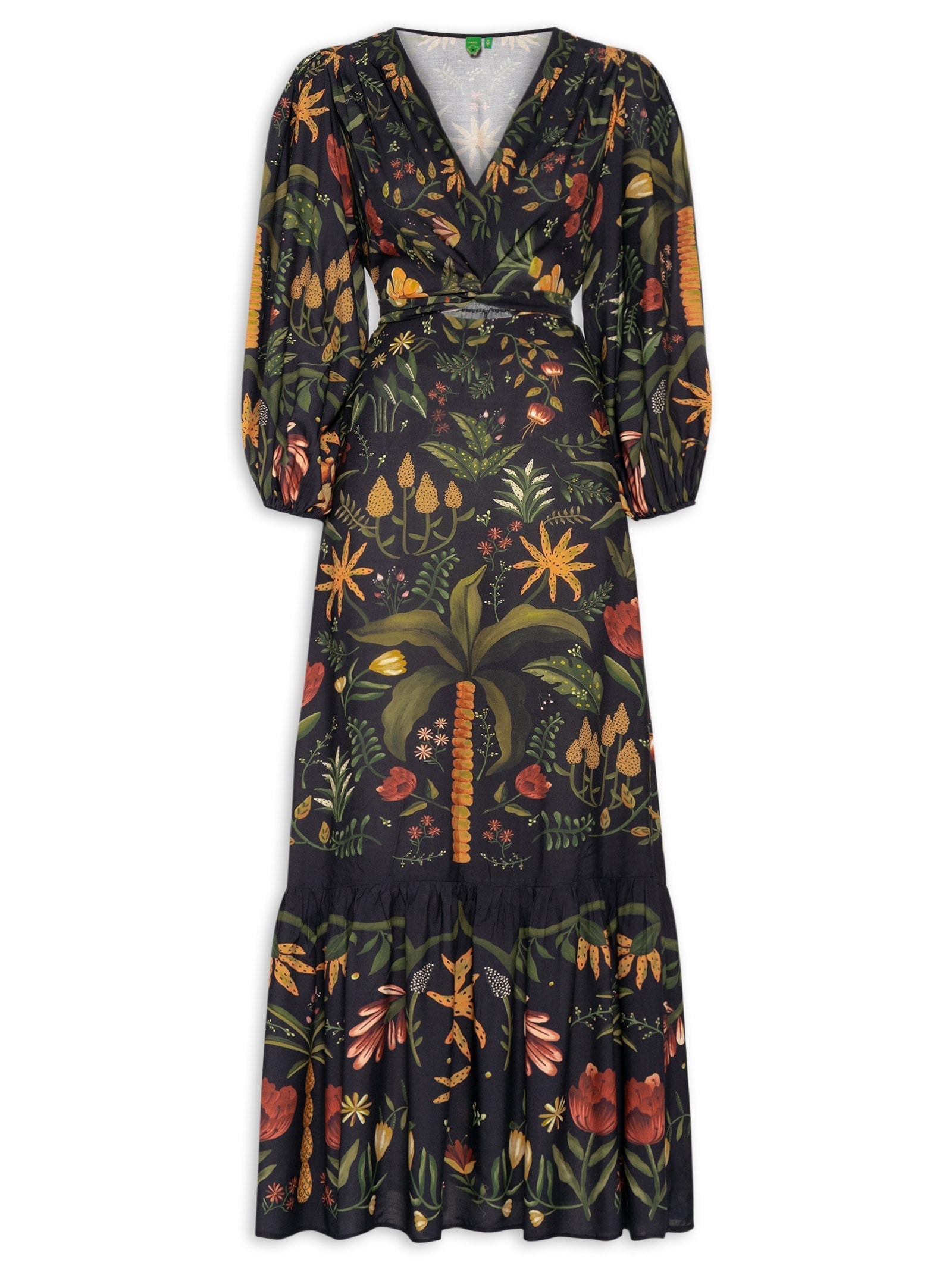 Vestido Mangas Inverno Tropical Preto Farm