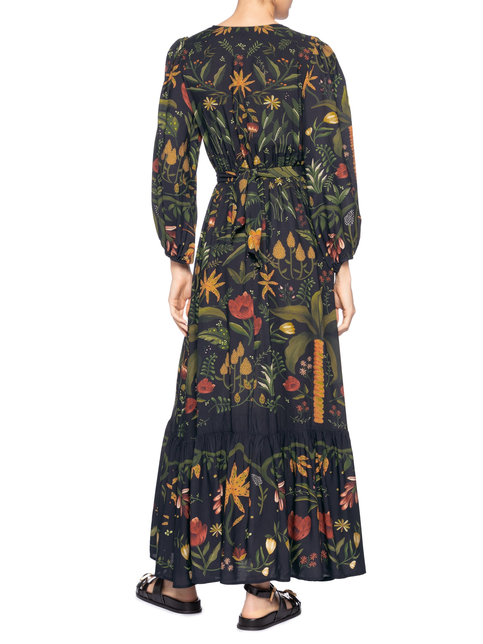 Vestido Mangas Inverno Tropical Preto Farm