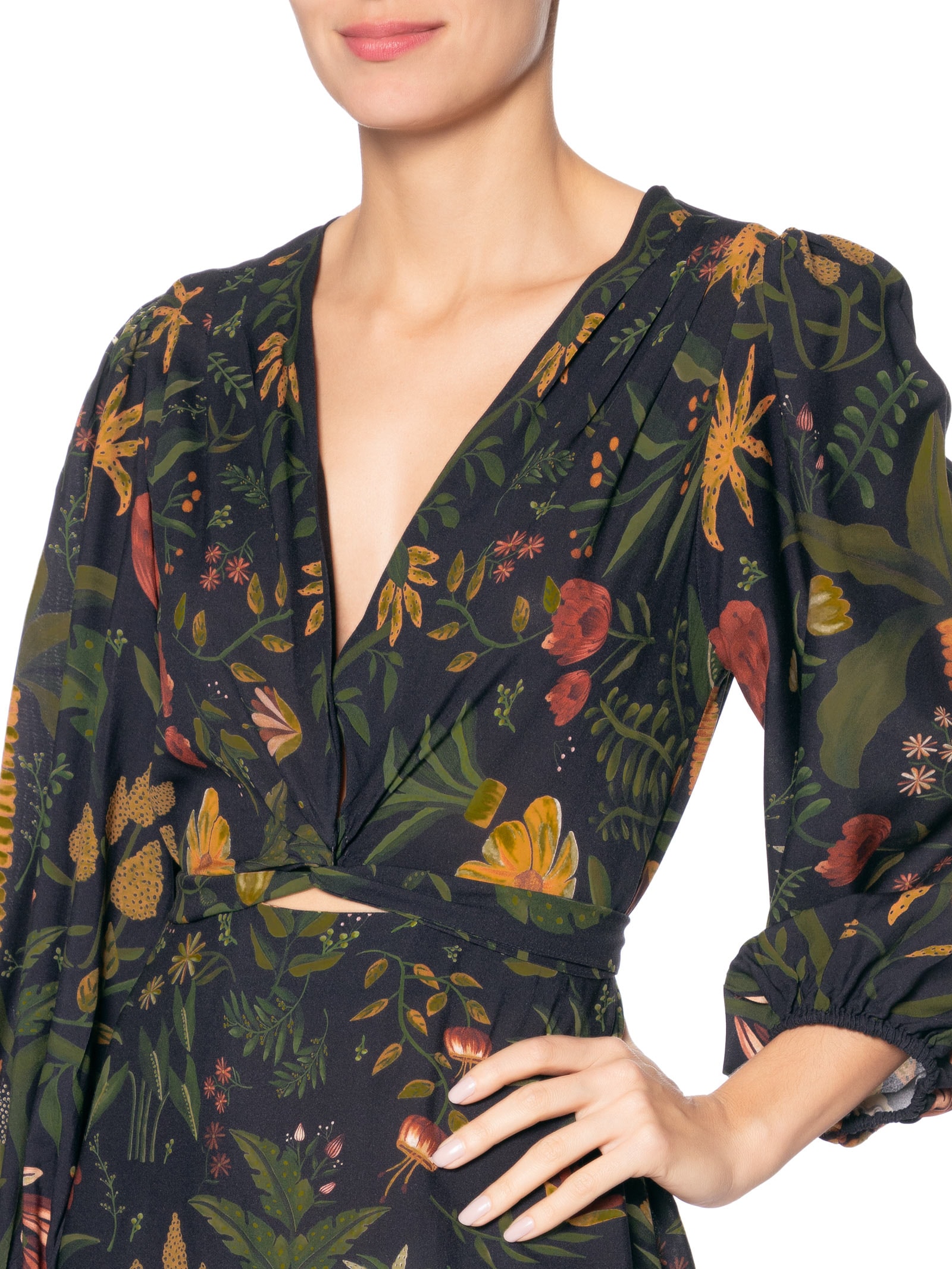 Vestido Mangas Inverno Tropical Preto Farm