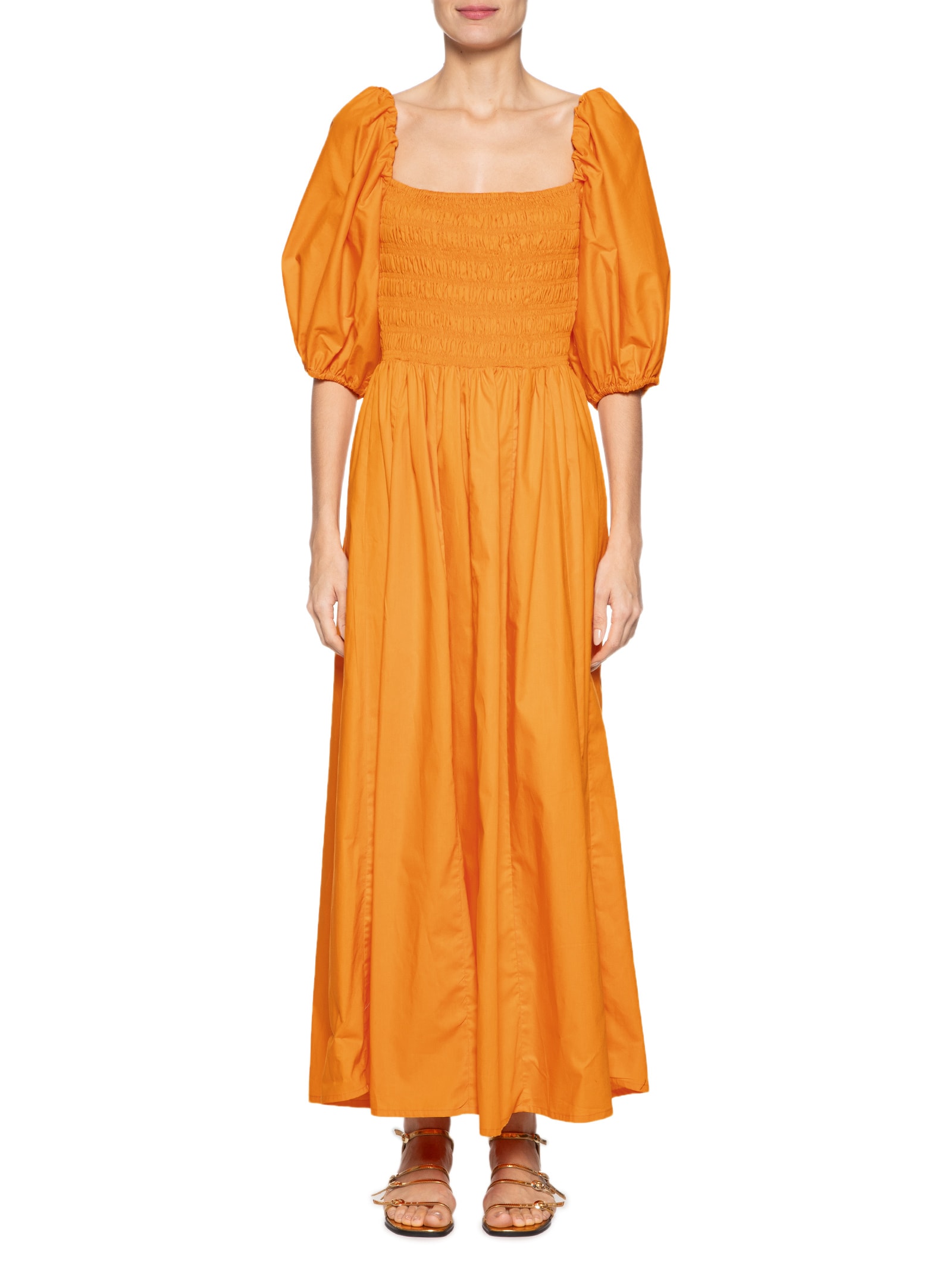 Vestido Mangas Lastex Laranja Farm